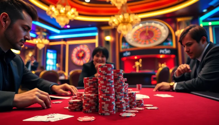 Experience the thrill of high-stakes poker with new888 chips prominently displayed at a stylish casino table.