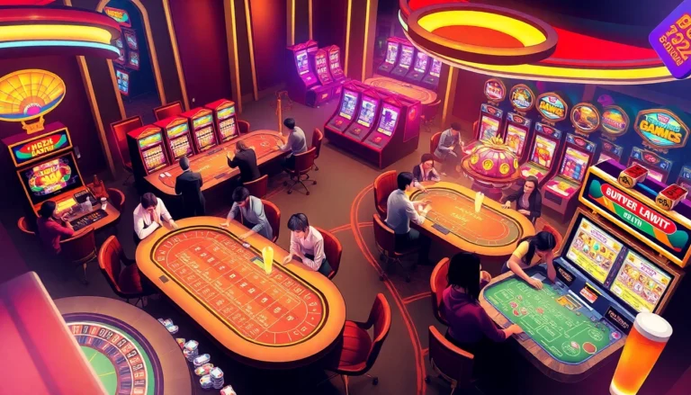 Guests enjoying exciting games at PH222 casino, with vibrant lights and engaging tables.