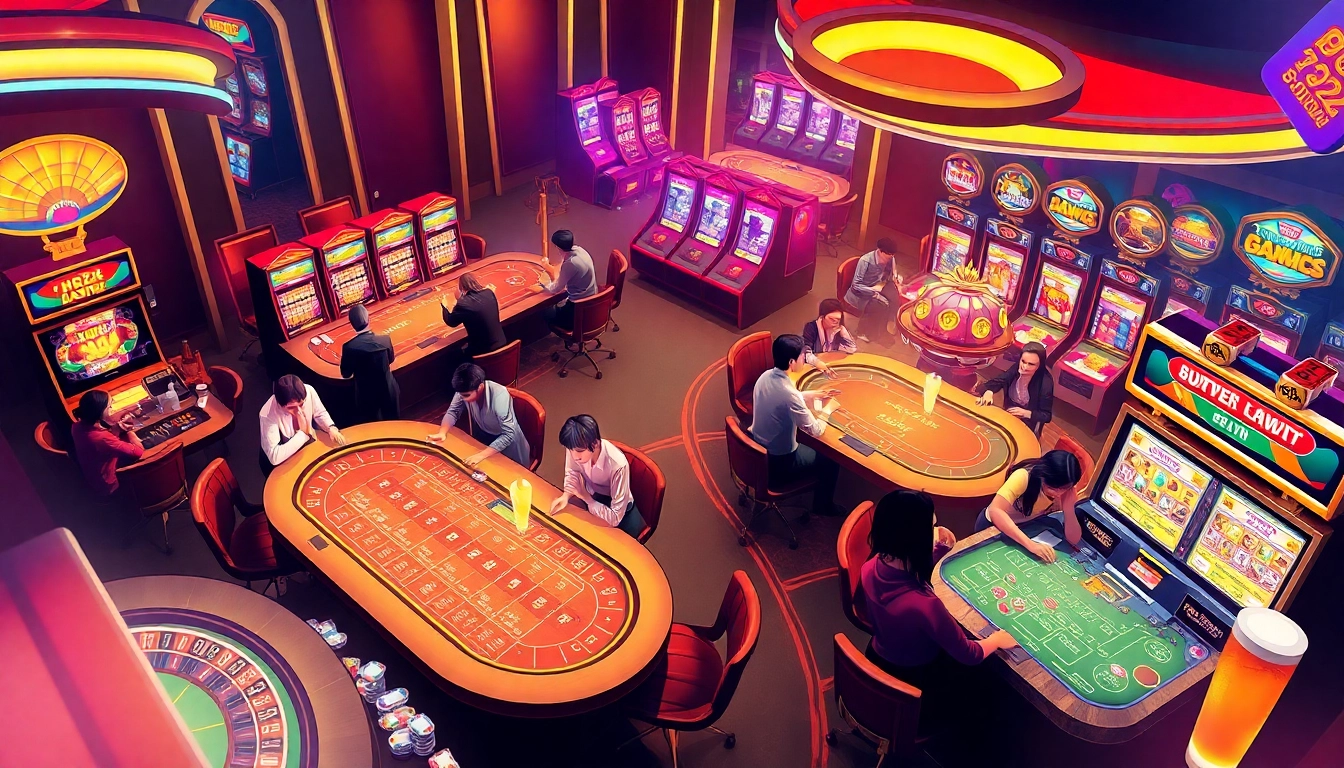 Guests enjoying exciting games at PH222 casino, with vibrant lights and engaging tables.