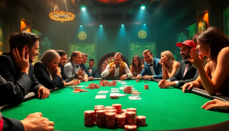 A high-stakes poker game at https://jun88bet.net/ showcasing colorful chips and tense players.